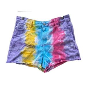 Judy Blue Rainbow Tie Dye XL High Waist Cut Off Denim Jean Short Snow Cone